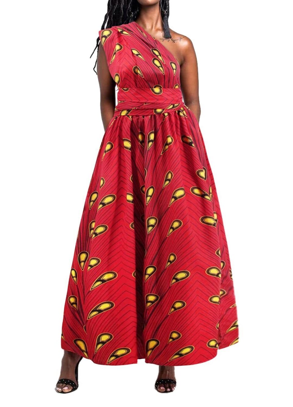 1940 Africa Print Dress Side Slit Long Maxi Bohemian High Waist Dresses